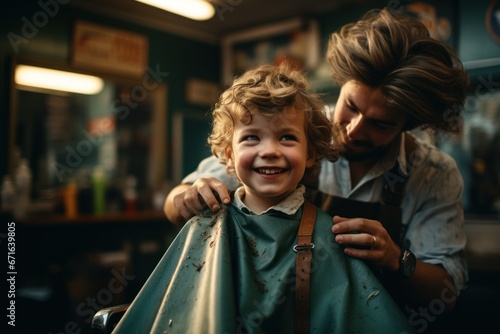 Child with at the hairdresser having a haircut