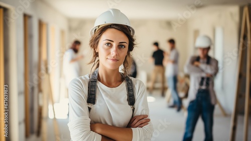 Woman Leading a Dedicated Team in the Renovation and Remodeling of a House with Care and Precision