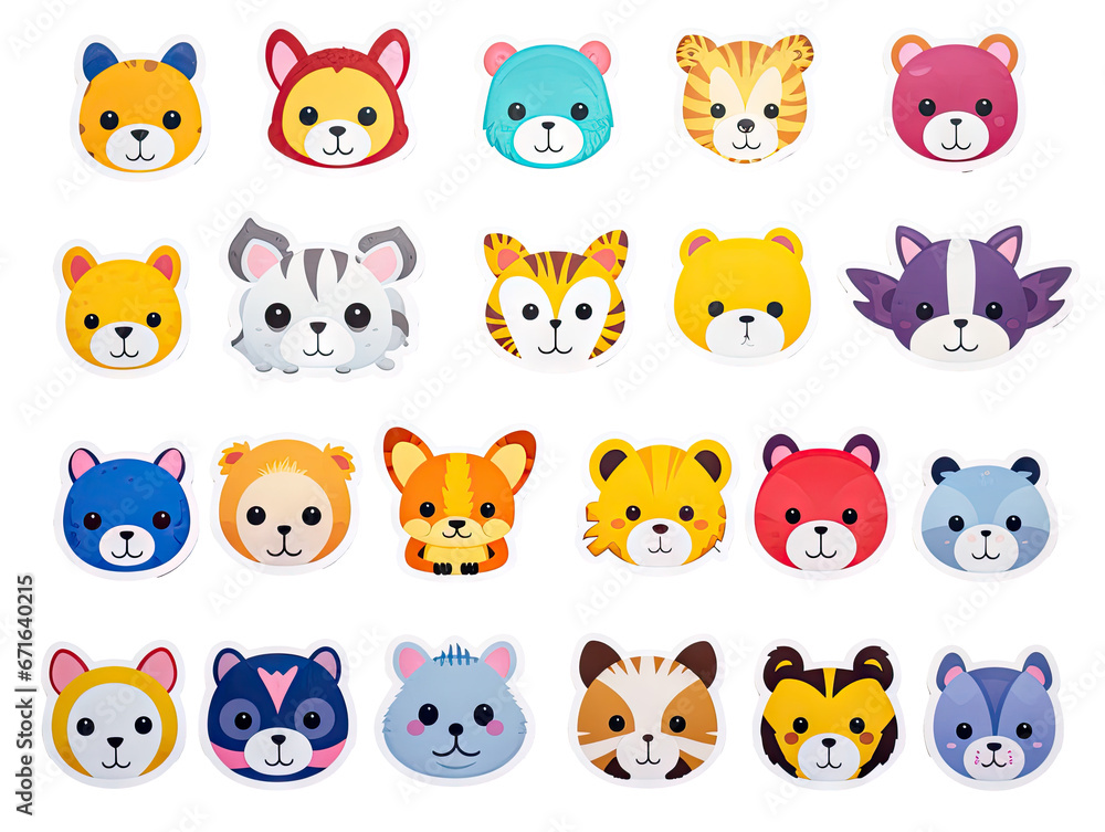 Set of fun stickers of various kawaii kittens and pets for decoration of all kinds on a transparent background. Set of fun stickers of various kawaii kittens and pets for decoration of all kinds on a transparent background.
