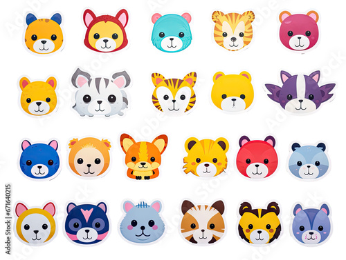 Set of fun stickers of various kawaii kittens and pets for decoration of all kinds on a transparent background.