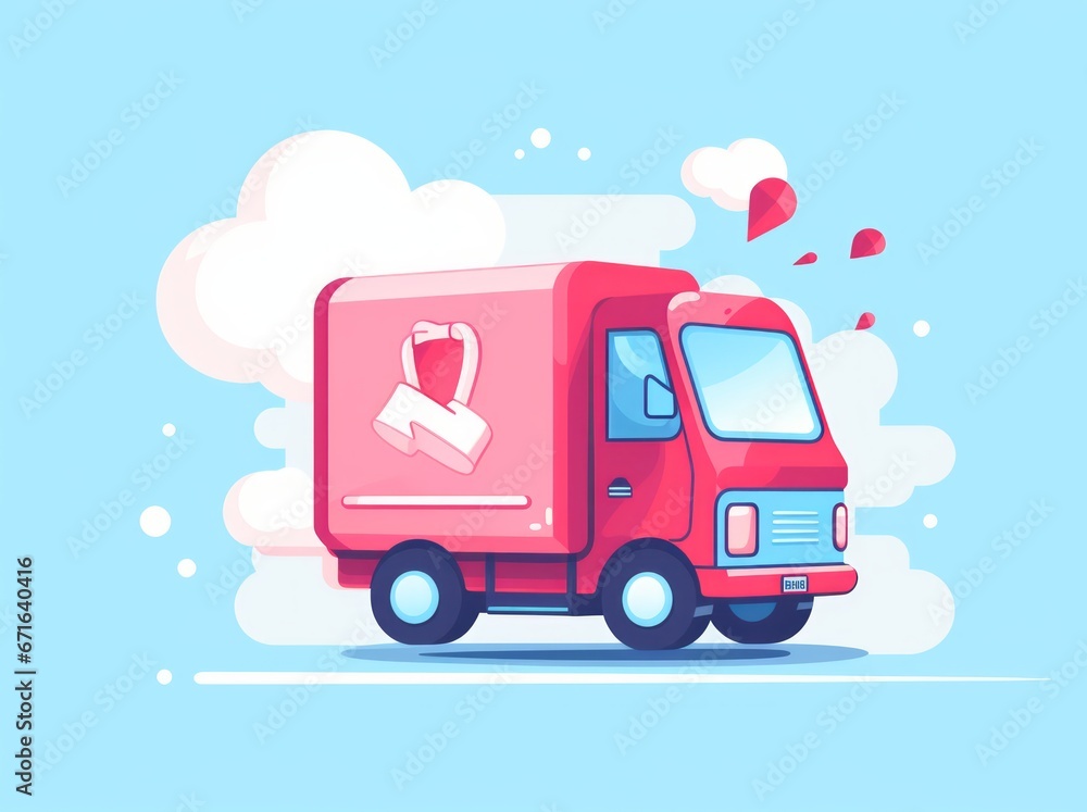 Depicting efficient logistics, a vibrant delivery truck poised for transportation of goods and services. Depicting efficient logistics, a vibrant delivery truck poised for transportation of goods and services.
