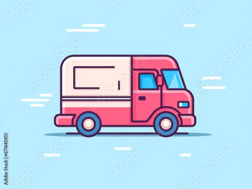 Depicting efficient logistics, a vibrant delivery truck poised for transportation of goods and services. © Phanida