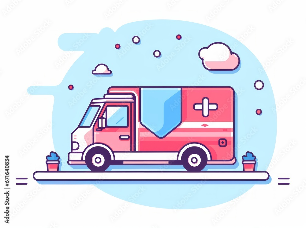 Fototapeta premium Depicting efficient logistics, a vibrant delivery truck poised for transportation of goods and services.