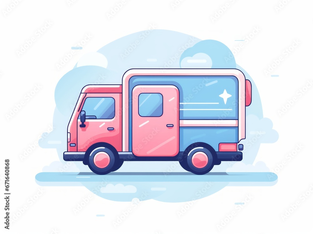 Depicting efficient logistics, a vibrant delivery truck poised for transportation of goods and services. Depicting efficient logistics, a vibrant delivery truck poised for transportation of goods and services.