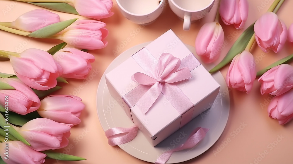 pink tulips in a box HD 8K wallpaper Stock Photographic Image 