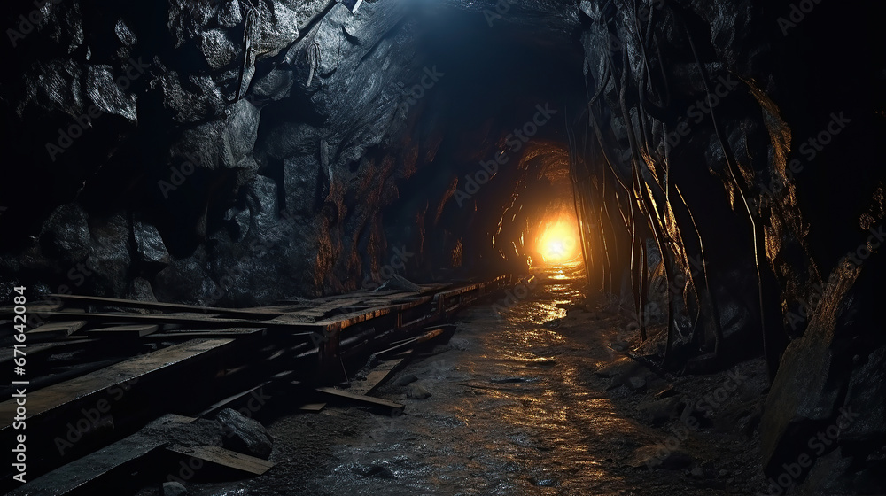 Fototapeta premium Angled shot of underground mine passage.