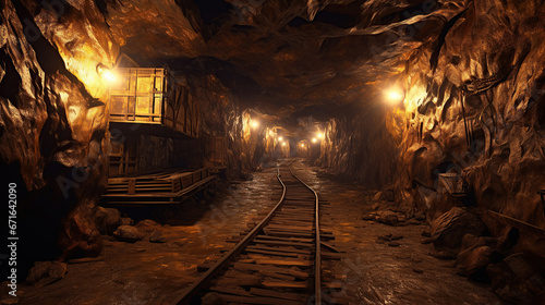 Angled shot of underground mine passage.