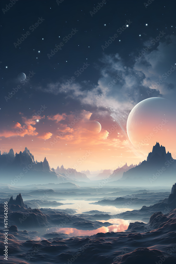 fantasy alien planet with mountain