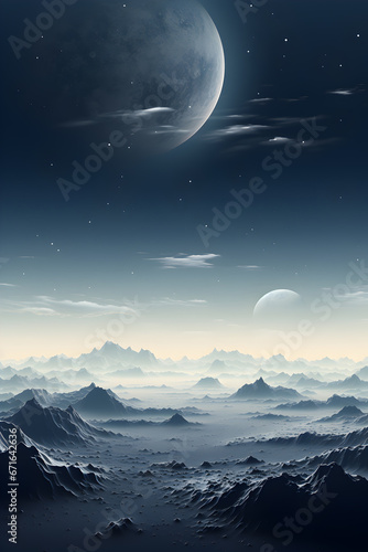 night landscape with a full moon and stars.