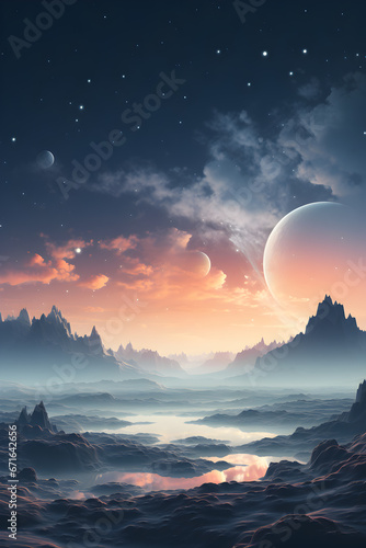 fantasy alien planet with mountain