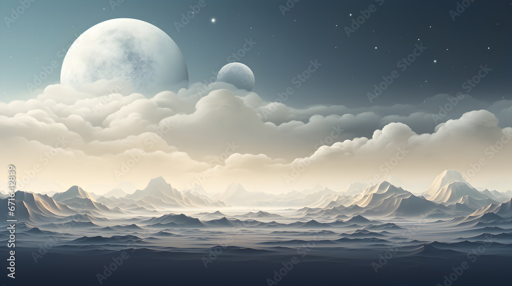 illustration of alien planet with two moons in the sky 