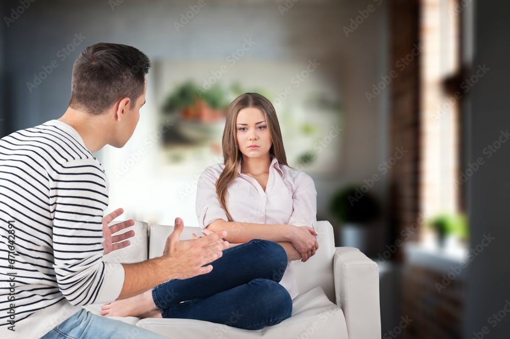 Misunderstanding concept. Angry worried couple arguing at home, AI generated image Misunderstanding concept. Angry worried couple arguing at home, AI generated image