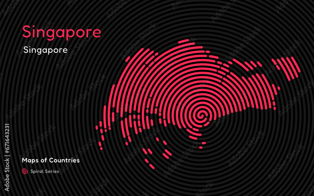 Abstract map of Singapore with circle lines. identifying its capital city, Singapore. Spiral fingerprint series Abstract map of Singapore with circle lines. identifying its capital city, Singapore. Spiral fingerprint series