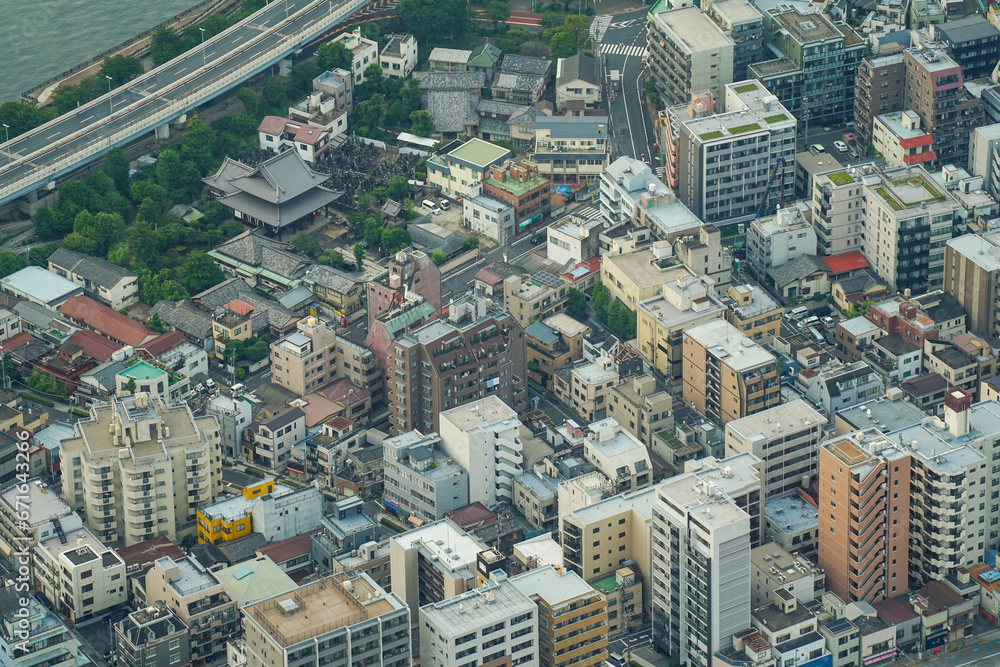 Naklejka premium aView of the Japanese city from Tokyo Skytree, Japan
