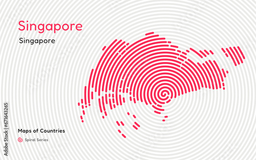 Singapore Spiral Map with Capital, Abstract Circular Line Vector, Fingerprint Series