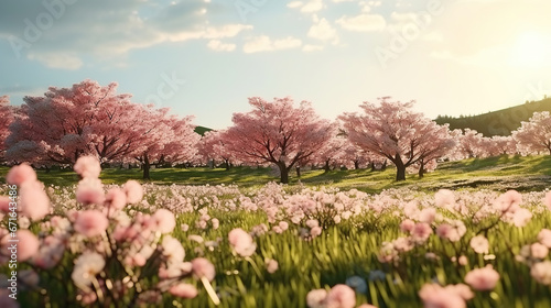 Wallpaper Mural Panoramic view of the field waves with blossoming trees. Torontodigital.ca