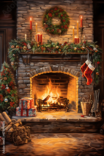 Christmas Fireplace Wall art Printable