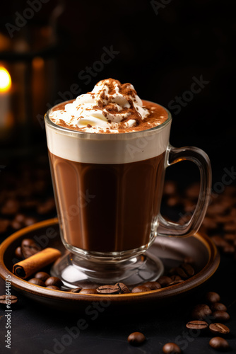 Artisanal hot chocolate in warm cafe ambiance isolated on a gradient background 