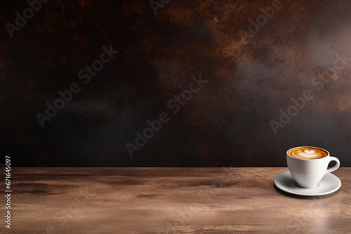 Espresso artistry on a modern cafe countertop background with empty space for text 