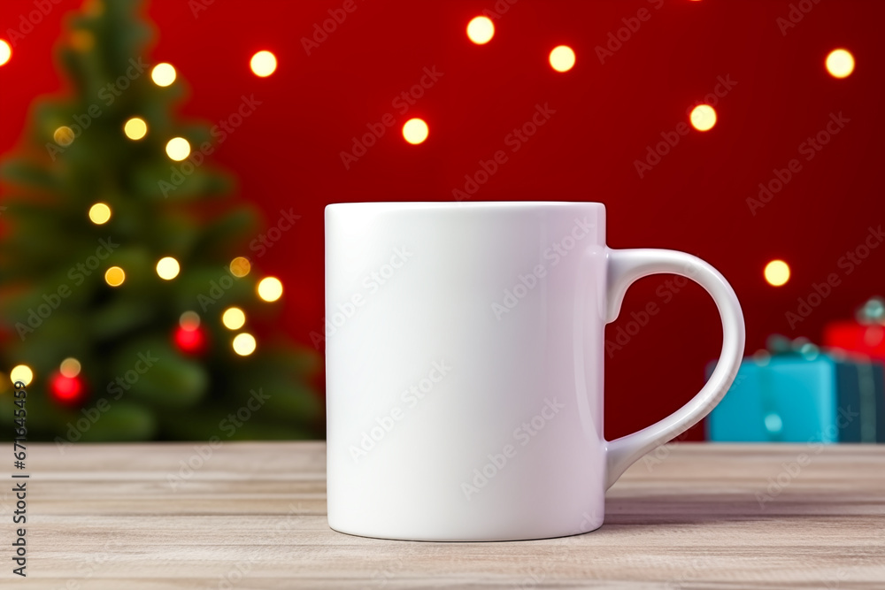 White blank mug for mockup, Christmas decorations in background
White blank mug for mockup, Christmas decorations in background