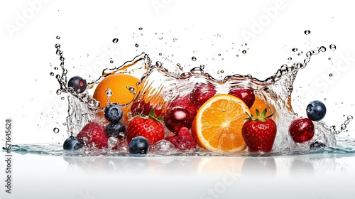 A splash of fruit is being poured into a water splash.