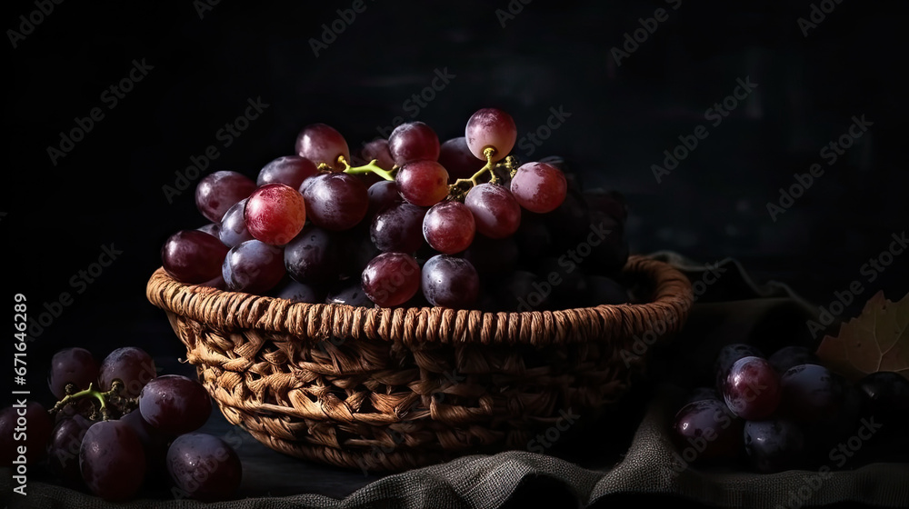 A basket of grapes on a table A basket of grapes on a table