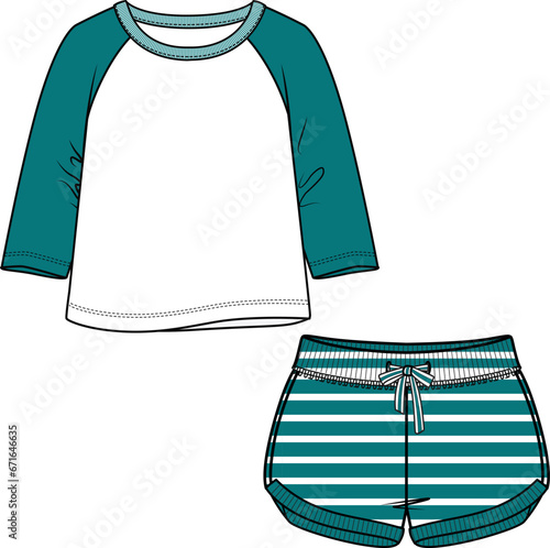 KIDS WEAR TEE AND SHORT PAJAMA SET VECTOR ILLUSTRATION
