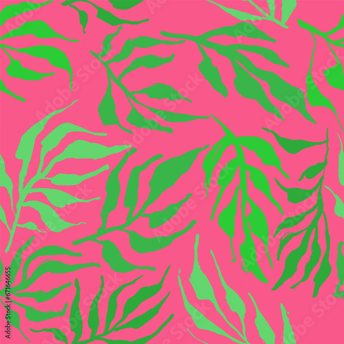 Brush Green Leaves and Branches Seamless Pattern