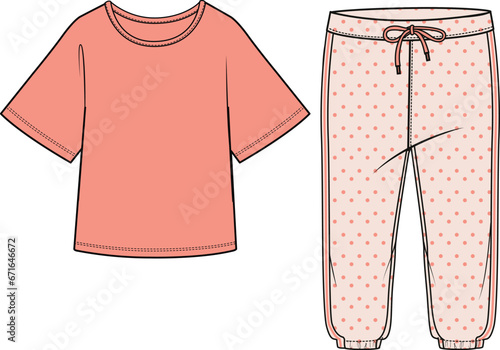 KIDS WEAR TEE AND PAJAMA SET VECTOR ILLUSTRATION