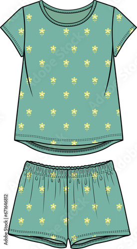 KIDS WEAR TEE AND SHORT PAJAMA SET VECTOR ILLUSTRATION