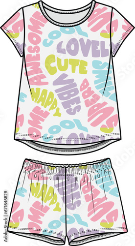 KIDS WEAR TEE AND SHORT PAJAMA SET VECTOR ILLUSTRATION