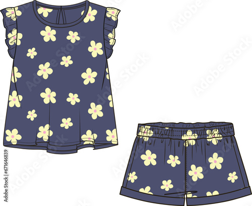 KIDS WEAR TOP AND SHORT PAJAMA SET VECTOR ILLUSTRATION