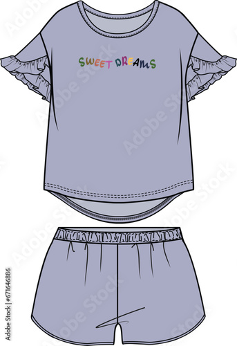 KIDS WEAR TOP AND SHORT PAJAMA SET VECTOR ILLUSTRATION