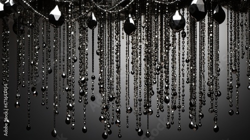 A background with a cascade of black and silver beads. Condolences, funeral announcement, farewell.  photo