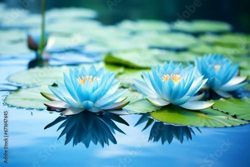 Stunning Thai lotus in serene blue water surface. Generative AI