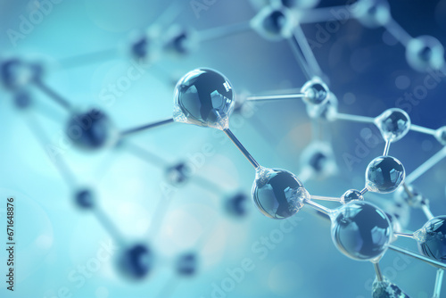 Translucent blue generic molecule. Chemistry and science concept background.