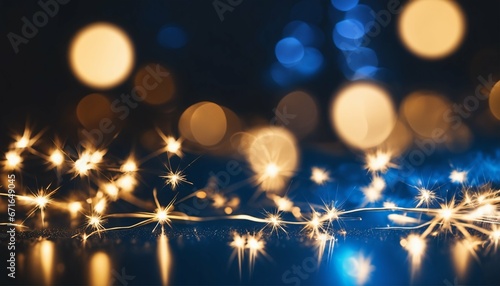 New Year’s Eve abstract background: Blue and gold bokeh effect