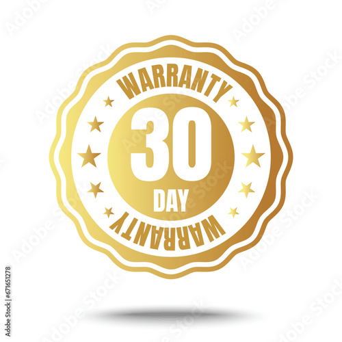 30 day warranty logo with golden shield and golden ribbon.Vector illustration.