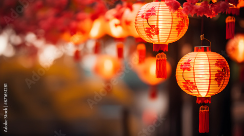 red chinese lanterns in the park