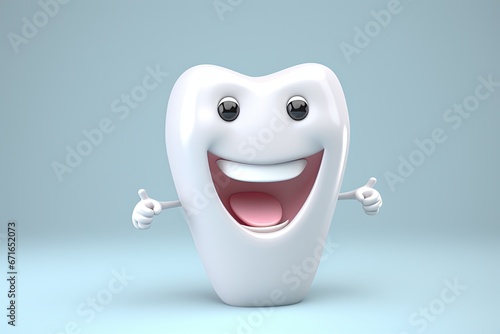 Cute happy cartoon tooth. Dental care. Generative AI