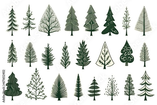 Christmas Tree Doodle. A Festive Set of Hand-Drawn Christmas Tree Elements for Joyful Holiday Celebrations.