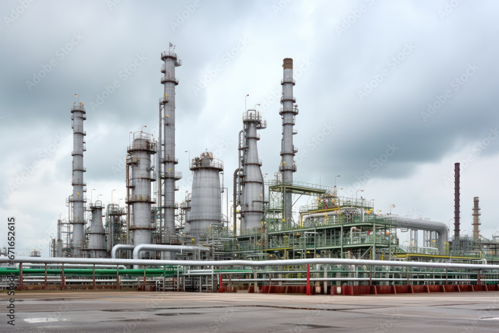 Obraz premium Sustainable Energy Production, Biofuel Refinery Towers