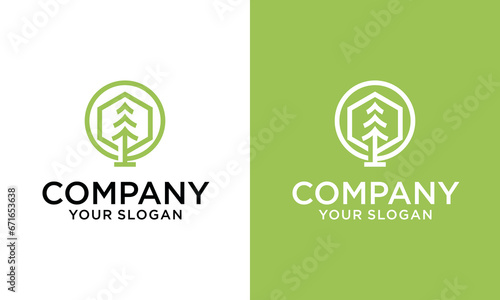 Vector image of minimalist circular and fir tree design