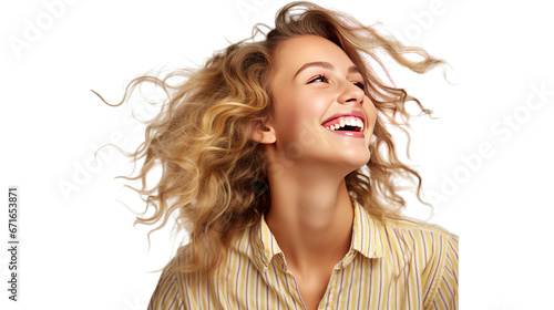 portrait of a beauty young woman smiling, cheerful girl isolated on transparent background photo