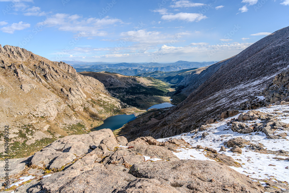 Chicago Lakes overlook in the Mount Evans/Mount Blue Sky Wilderness in Colorado on a sunny fall/winter day