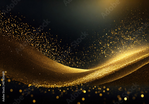 Glittering Christmas wave-shaped stele in golden tones on a dark background. photo