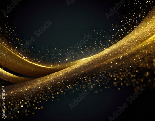 Glittering Christmas wave-shaped stele in golden tones on a dark background.