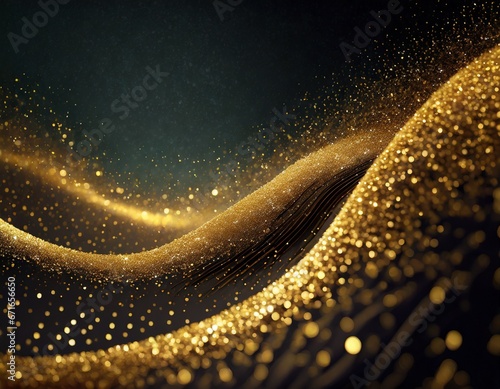 Glittering Christmas wave-shaped stele in golden tones on a dark background.