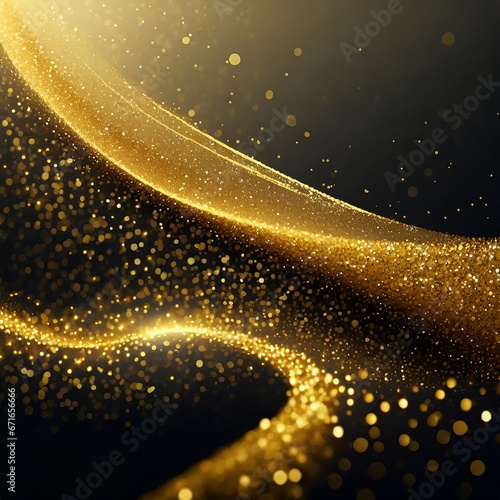 Glittering Christmas wave-shaped stele in golden tones on a dark background.