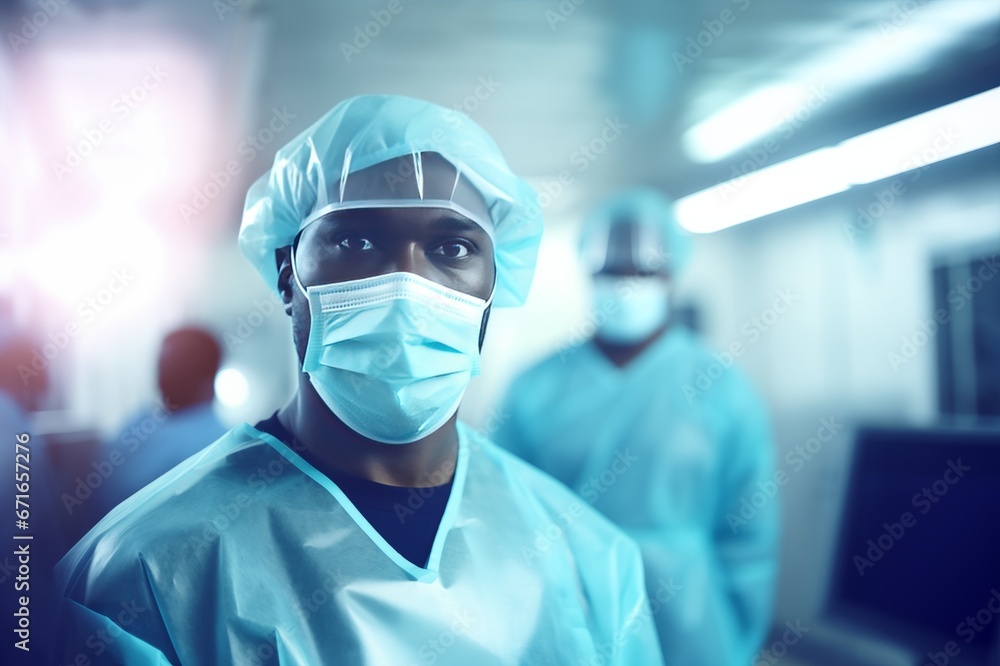 Close up face of african american doctors at work inside hospital during coronavirus Close up face of african american doctors at work inside hospital during coronavirus